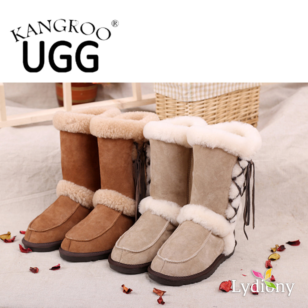 Kangroo UGG D3101 Sand Color Lady Lace Sheepskin Boots Outdoor Winter Lydiony Pty Ltd